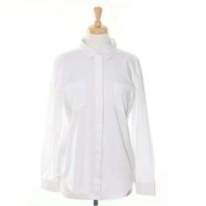 Per Se Womens Large White Long Sleeve Button Shirt